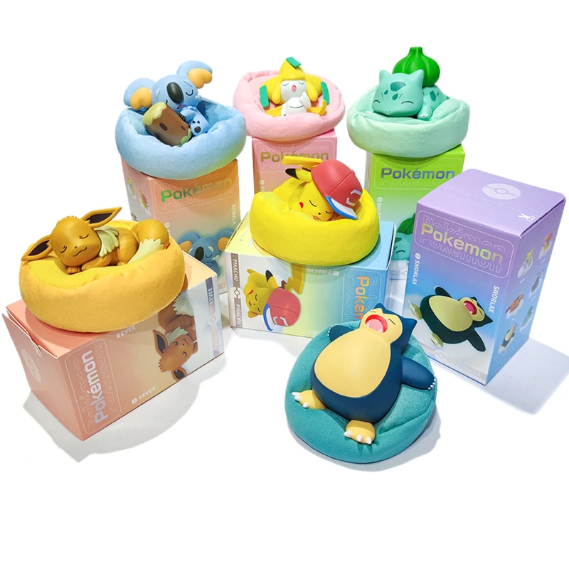 Genuine Pokemon Starry Dream Series Pikachu Jirachi Eevee Komala Snorlax Bulbasaur Anime Figures With Plush Base Model Dolls Toy