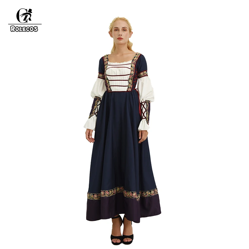 

ROLECOS Medieval Women Dress Long Sleeve Lolita Dress Corset Style Renaissance Victorian Dress Fantasy Pirate Princess Costume