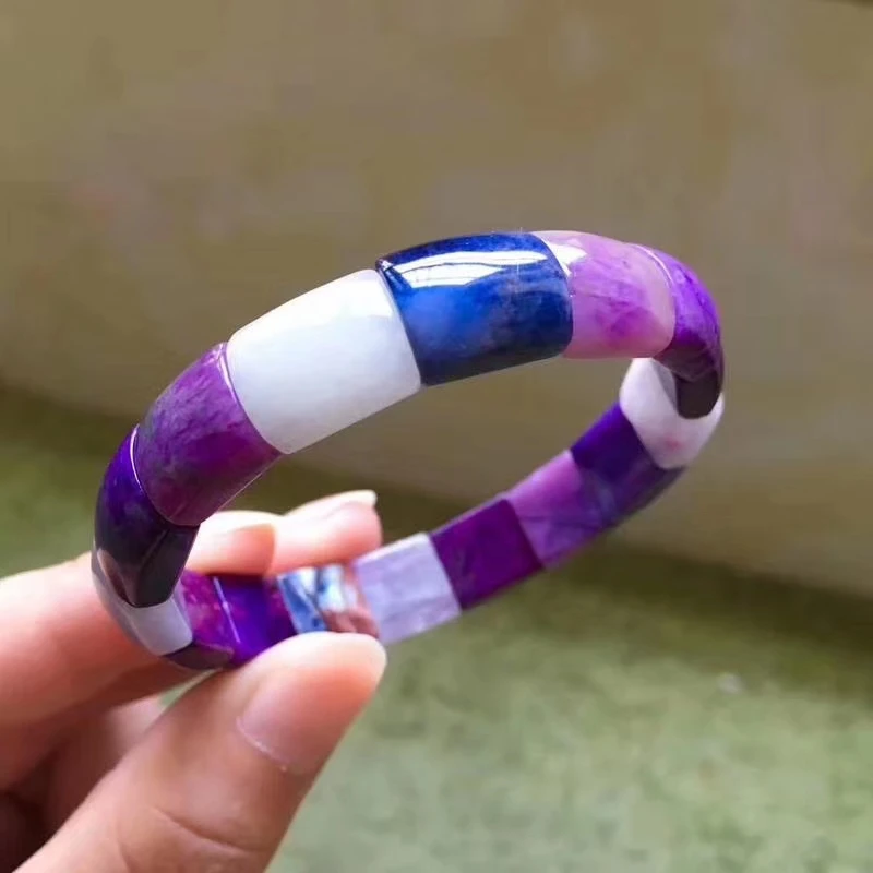 

Natural Sugilite Pink Purple Blue Women Bracelet Bangle Love Gift Stretch 11x6mm Stretch Bead Bangle AAAAA Certificate