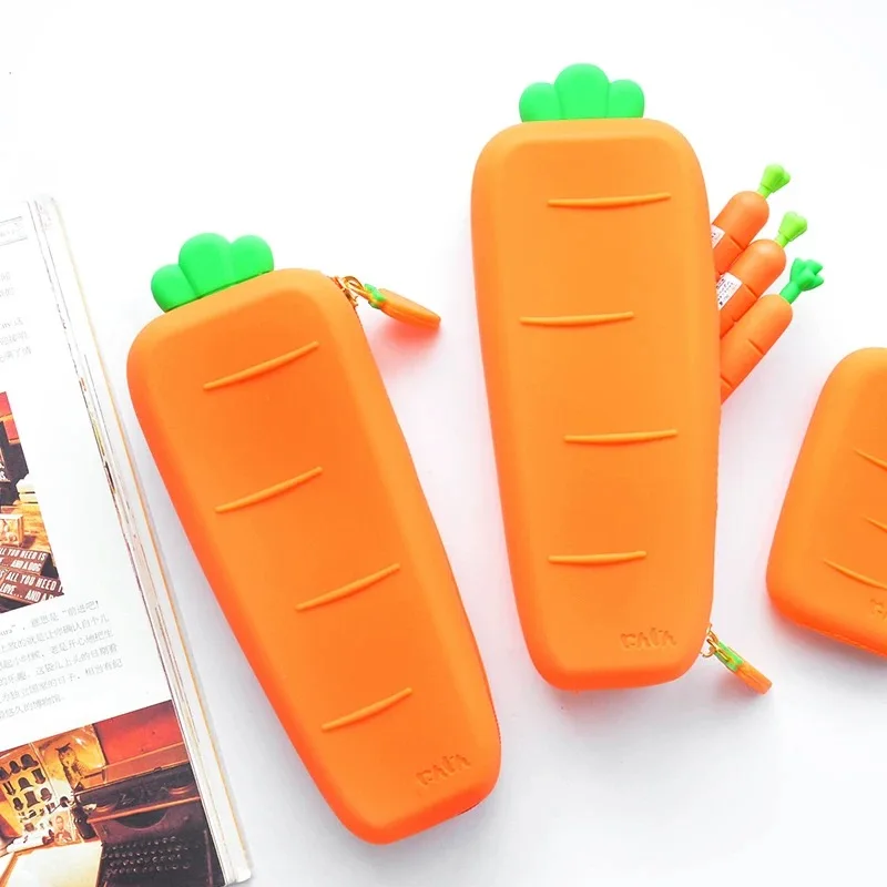 

2020 Sharkbang 23cm Cute Carrot Silicone Soft Pencil Case Desktop Organizer Bag Kawaii Stationery Kids Birthday Gift