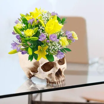 

Creativity Skull Head Vases Resin Container Garden Planter Tabletop Storage Flower Vase Halloween Props Home Decoration Crafts