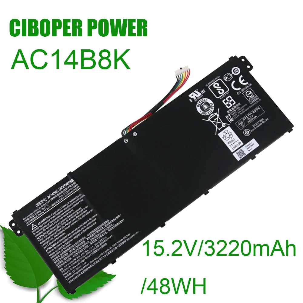 Bateria do Portátil Ac14b8k 15.2v 3220mah 48wh para Cb3111 Cb5311 Es1511es1-512 Es1-520 S1-521 Es1-531es1731 E5-771g V3-371 V3-111