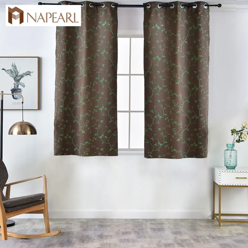 

NAPEARL 1 Piece Short Curtains for Kitchen Windows Home Decor Birds Jacquard Draperies Grommet Top Type Modern Design Elegant