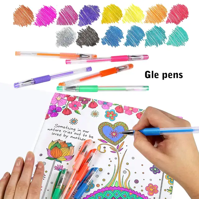 Confezione di penne Gel Set 120 penna Gel colorata con 120 ricariche penne  Gel glitterate a punta Fine con borsa in tela libri da colorare per bambini  adulti - AliExpress