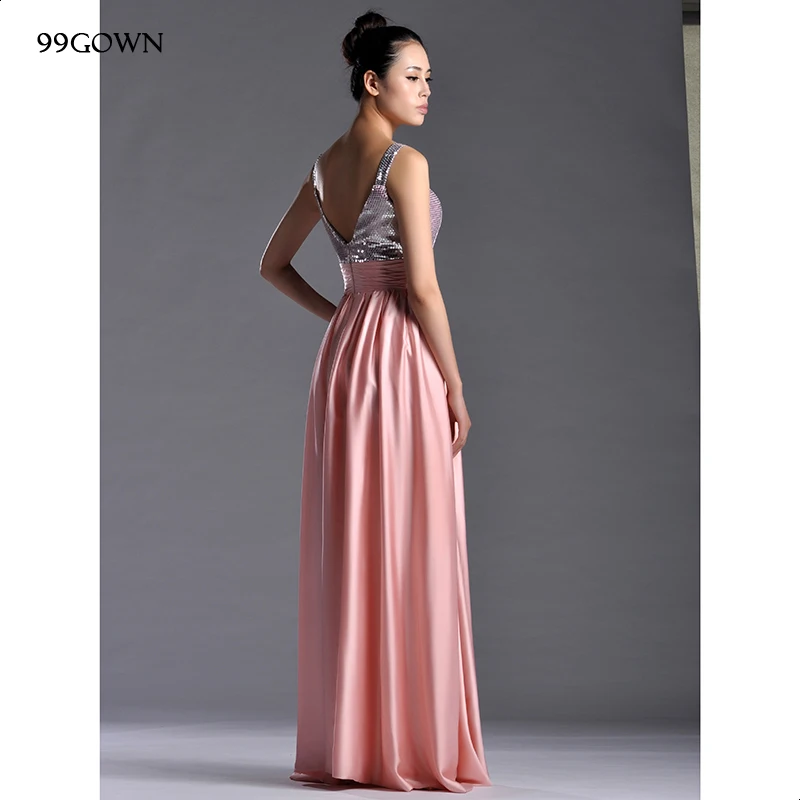 99GOWN, розовые шифоновые длинные платья для женщин,, свадебное платье, роскошное, с блестками, на тонких бретелях, платья подружек невесты