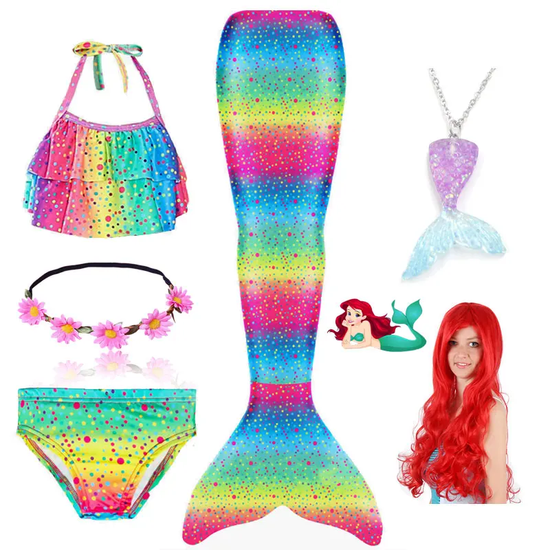 Женский детский костюм «русалка Ариэль», купальный костюм- купальник-бикини, хвост, парик, моноласт, для девочек - Цвет: Package 2