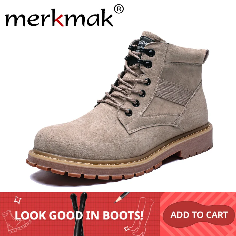 Merkmak/мужские рабочие ботинки из натуральной свиной кожи; нескользящие осенние ботильоны ручной работы; модная мужская повседневная обувь на шнуровке; большие размеры 37-44