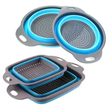 Складной промывочный слив с ручкой, корзина для фруктов и овощей, Силиконовый складной дуршлаг, Кухонный Контейнер для инструментов