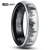 JQueen 6mm Black Laser Forest Fir Tree Christmas Tree Pattern Tungsten Carbide Ring Men's Fashion Wedding Jewelry Best Gift 1