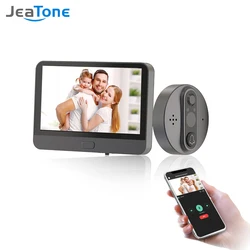 Jeatone campainha com vídeo para segurança doméstica, campainha, sem fio, wi fi, olho mágico, tela de 4.3 polegadas, com detecção de movimento, visão noturna, interfone