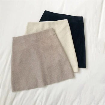 

Winter Casual Women Solid Empire Skirt Korean Office Lady High Waist Mini A-Line Skirts Vintage Vogue Female Above Knee Skirt