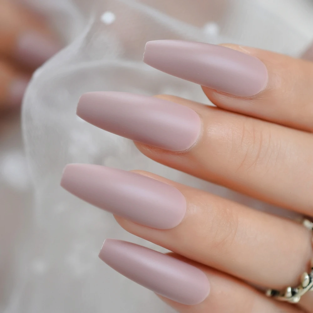 

24pcs Soft Pink Purple Matte Ballerina False Nails Extra Long Frosted Coffin Flat Press on Fake nails Salon Party Glue on Wear