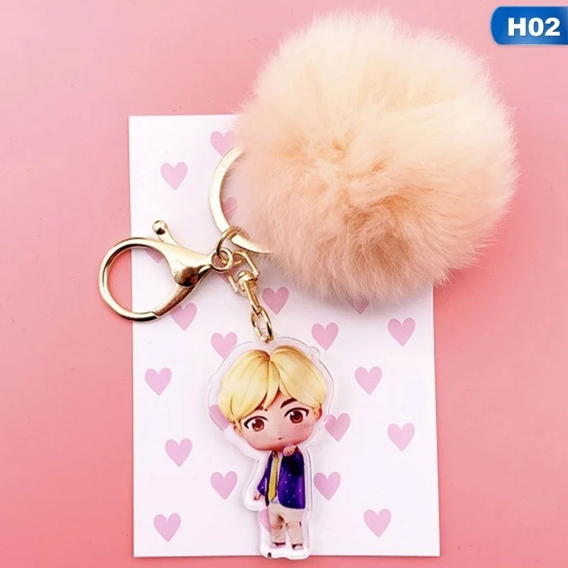 Брелки Новые Мультяшные Kpop Bts акриловые брелки Jungkook V Jimin Hair Ball брелоки подвесные аксессуары для сумок милые