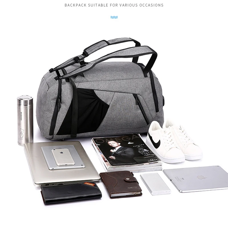 Large Capacity Wet Dry Separation Gym Bag Men Anti-theft Travel Backpack Portable Grey Sports Handbag Yoga Pilates Shoulder Bags