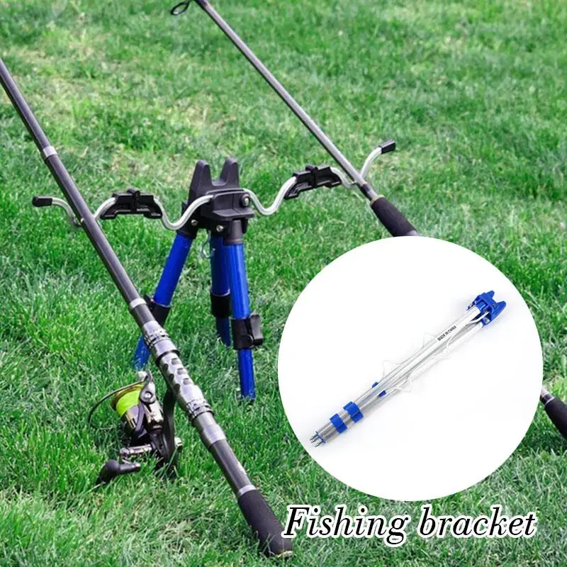 

Portable Aluminum Alloy Silver Blue Fishing Line Ground Insertion Tripod Stand Rest Fishing Rack Fishing Rod Tripod