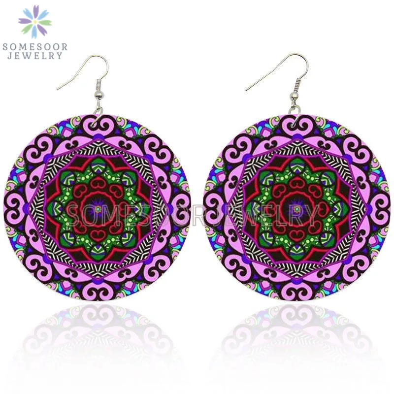 SOMESOOR Vintage Bohemian Flower Wooden Drop Earrings African Ethnic Beautiful Loops Pendant Dangle Jewelry For Women Gifts