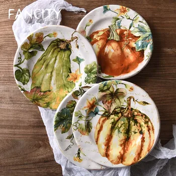 

FANCITY Auspicious pumpkin creative painted plate western food plate painted plate underglaze