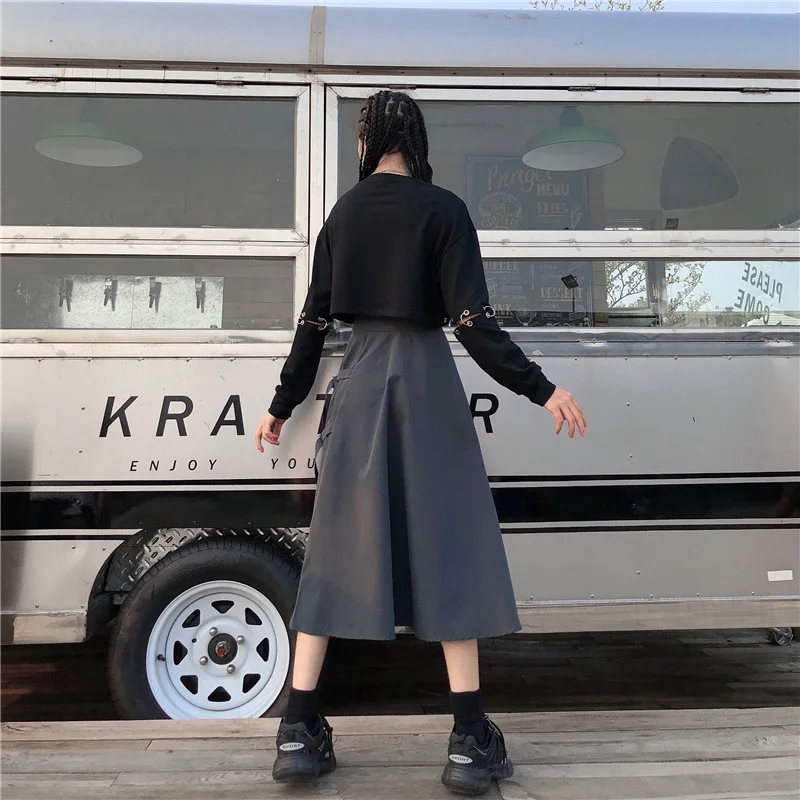 kpop Blackpink lisa same korean Retro Summer Harajuku Skirt with pocket hip hop skirt women streetwear High waist tooling skirt