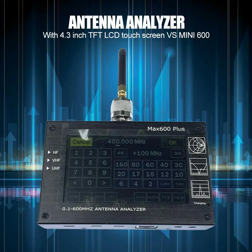 

Multifunction 0.1-600MHZ Max600 Plus HF / VHF / UHF Antenna Analyzer Network Analyzing Meter Durable Spectrum Analyzers