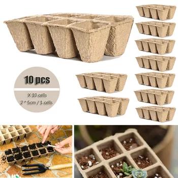 

10-Cell Biodegradable Paper Pulp Peat Pots Seedling Cup Seeds Starter Germination Tray Herb Nursery Cup Home Cultivation