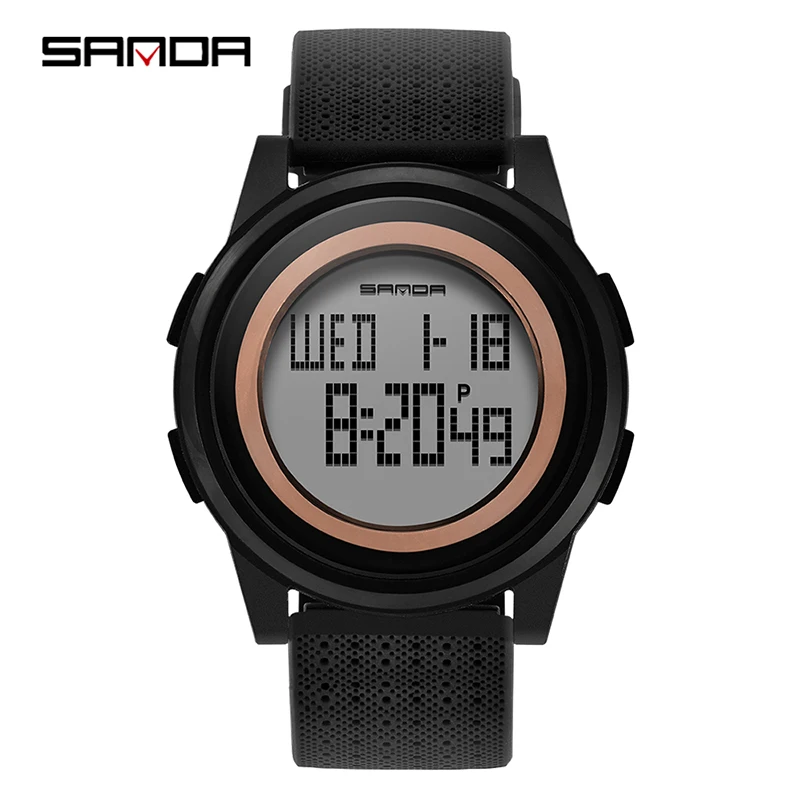 SANDA Fashion Men's Watches LED Timing Electronic Watch Multi-function Waterproof Outdoor Sports Wristwatch reloj hombre - Color: Rose