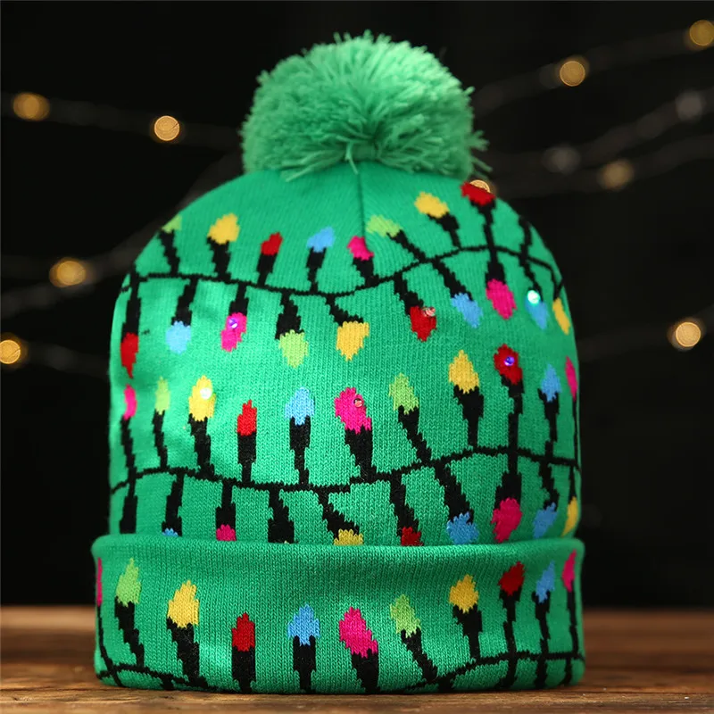 LED Christmas Hats Beanie Sweater Christmas Santa Hat Light Up Knitted Hat for Kid Adult For Party