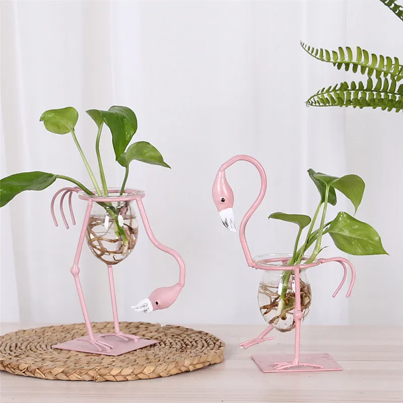 

Flamingo Terrarium Hydroponic Vases Home Furnishings Tabletop Plants Home Bonsai Decor Flower Green Radish Vase Drop Shipping