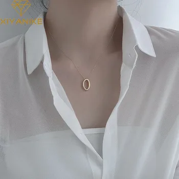 

XIYANIKE 925 Sterling Silver Oval Circle Necklace Female INS Simple Clavicle Chain Temperament Elegant High Quality Jewelry Gift