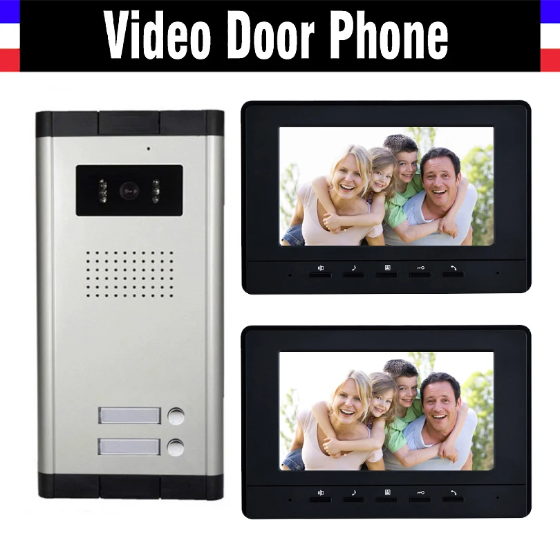 

2 Units Apartment Video Intercom System 7 Inch Monitor Video Door Phone Intercom System Wired Home Video Doorbell kit