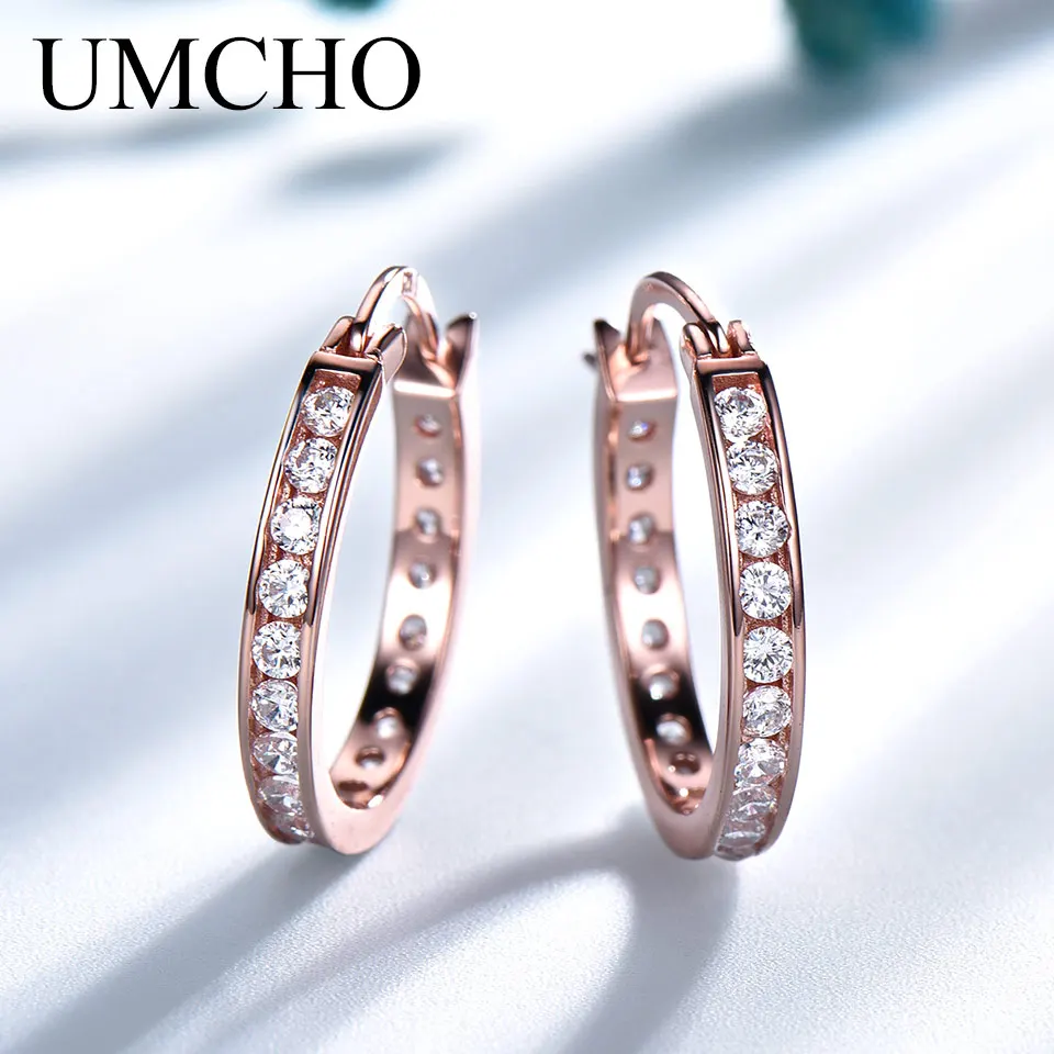 

UMCHO Solid Silver 925 Jewelry Fine Round Created Nano CZ Clip Earrings For Women Birthday Gifts Charms Fine Jewelry