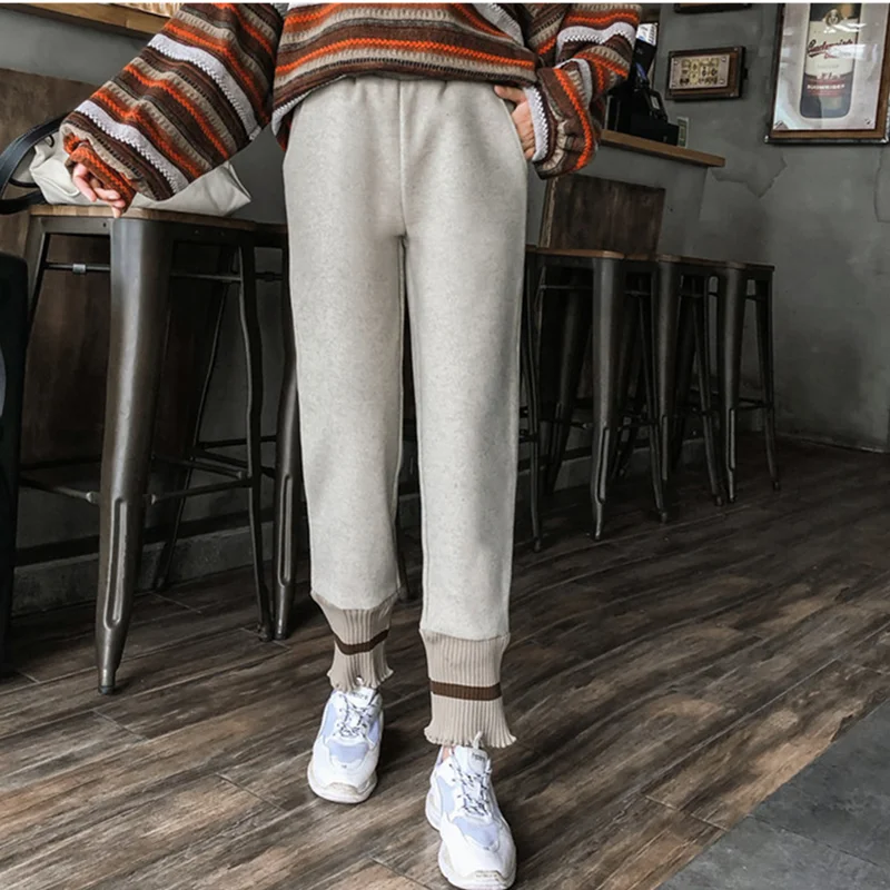 

Fashion plus size woolen pants women autumn and winter loose nine points casual radish pants tide high waist straight harem pant