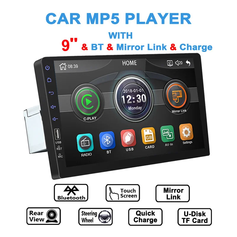 

1DIN MP5 Player Bluetooth/FM/USB/AUX/TF 9inch Car Stereo Automobile Car MP5 Player Mirrorlink Auto MP5 Player