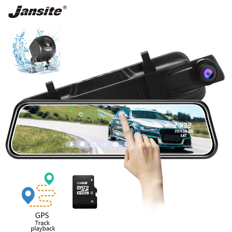 

Jansite 10-inch Stream Mirror Car DVR Dual Lens Video Recorders GPS track playback Touch Screen Car Cameras Dash Cam Time-lapse