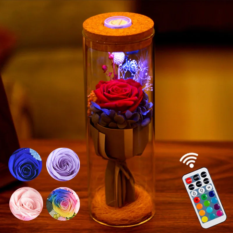 

Creative LED Remote Control Night Light With RGB Dimmer Rose Flower Bottle Lamp Bedside Home Decoration Children Birthday Gift