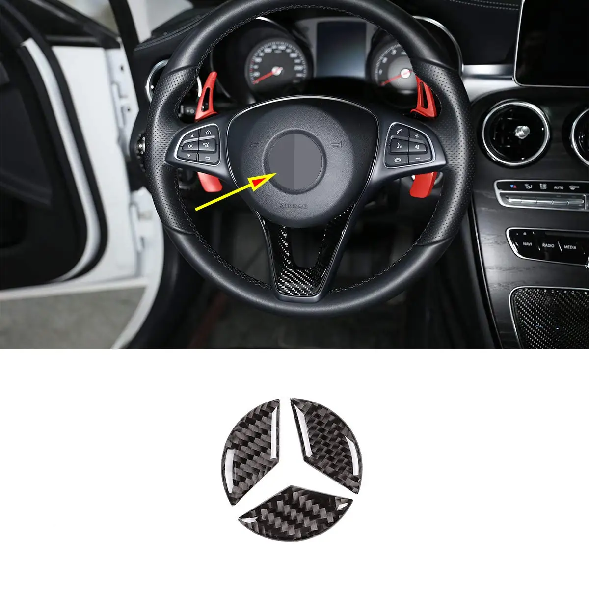 

Soft Carbon Fiber Steering Wheel Logo Stickers For Mercedes Benz C Class W205 GLC X253 2015-2019