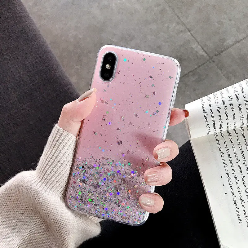 Pink Блестящий силиконовый чехол со звездами для iPhone 11 Pro Max X XR XS Max блестящая мягкая прозрачная задняя крышка с блестками для iPhone 6 6S 7 8 Plus - Цвет: Pink