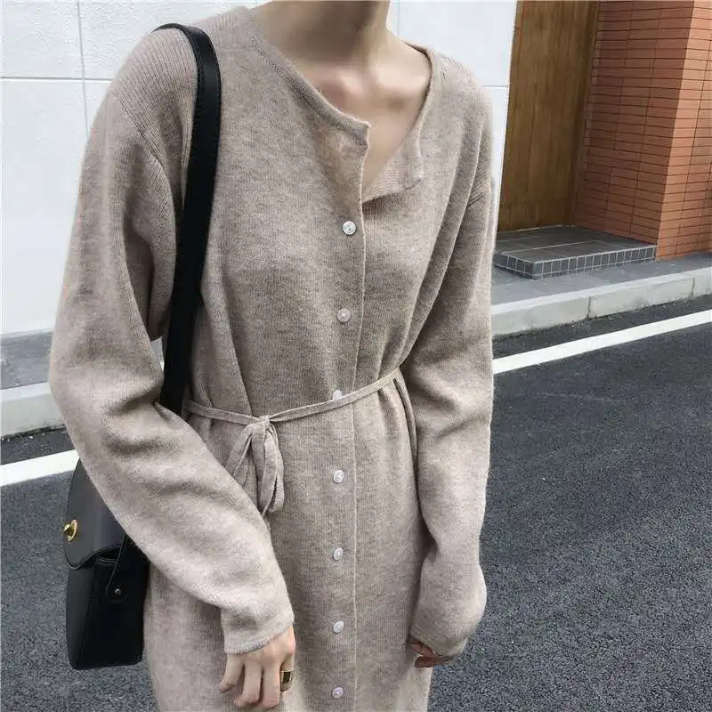 Early Autumn Lazy Wind Inside The Big Yard with A Long Skirt Women's 2020 New Knitted Dress Over The Knee-length Sweater Skirt