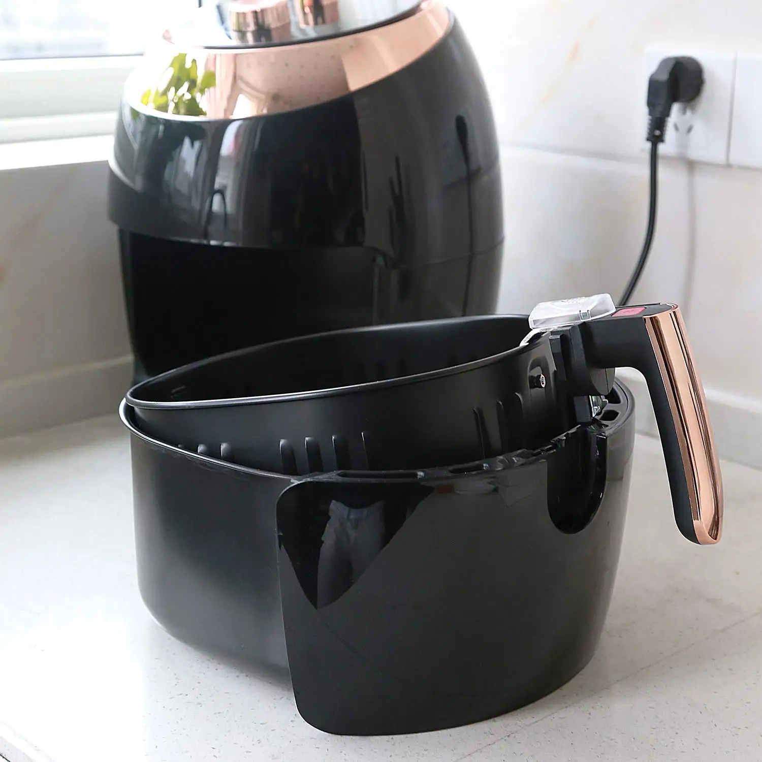 Воздушная фритюрница 5.8Qt электрическая фритюрница с горячим воздухом печь Oilless плита с антипригарной корзиной(золото/черный