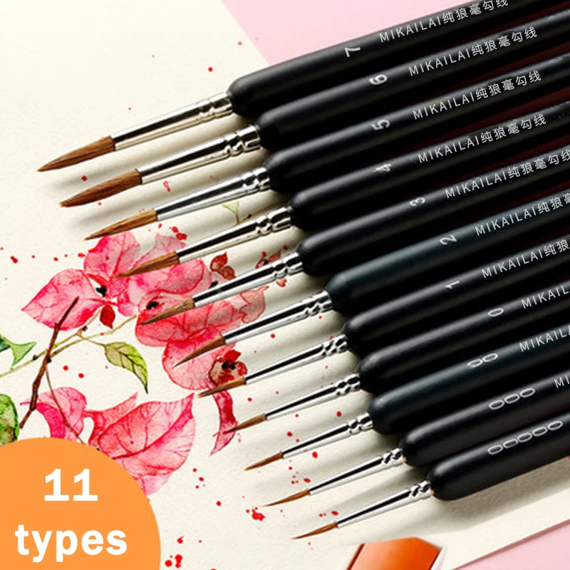 MIKAILAN Wolf Hair Paint Brush Fine Hand-painted Hook Line Pen Round Tip Miniature Brush For Drawing Gouache Oil Painting Brush 3