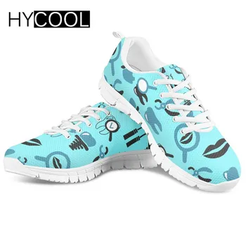 

HYCOOL 2020 Spring Nurse Flat Shoes Women Cute Cartoon Nurses Printed Women's Sneakers Shoes Breath Mesh Flats Zapatos de Mujer