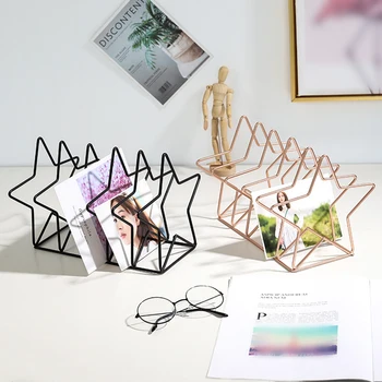 

Iron Desktop Magazine Organizer Bookshelf Five-pointed Star Shape Decor For Organized Magazine Books Files