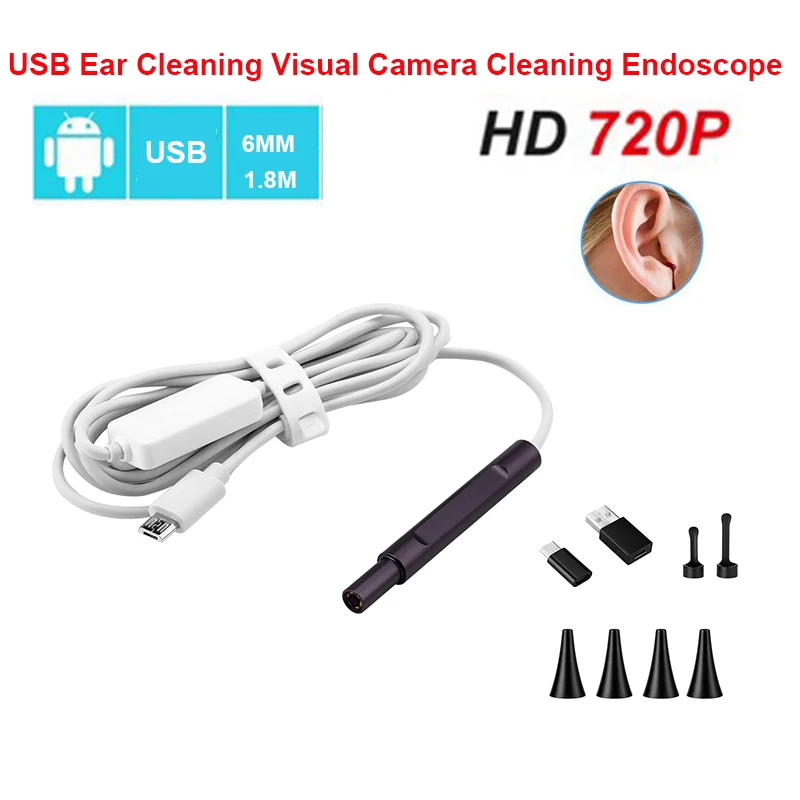 

USB Ear Cleaning Tool Otoscope 720P Visual Ear Spoon Mini Camera Pen In-ear Picker Cleaning Endoscope 6mm 1.8M Borescope