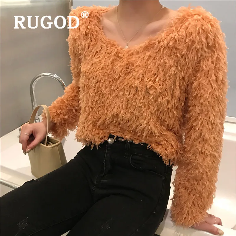 RUGOD, элегантный женский свитер с кисточками, корейский Однотонный пуловер с v-образным вырезом и длинным рукавом, Женская винтажная разноцветная одежда, осень-зима