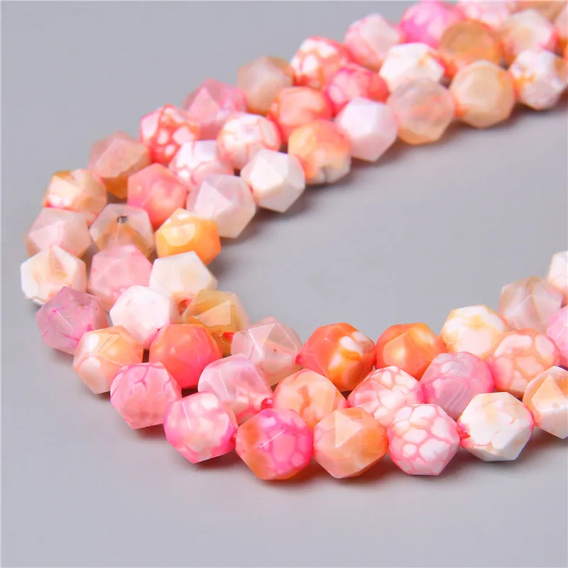 

Natural Stone Big Faceted 8MM Pink Yellow Dragon Agates Bead Loose Spacer Beads For Jewelry Making Bracelets Accessories 15" Diy