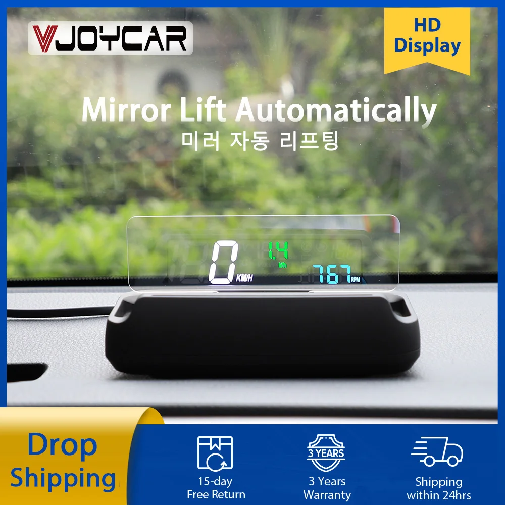 Vjoycar MX20 Mirror HUD OBD2 Speedometer Large & Clear Font RPM Speed Projector Clock Oil Consumption Auto Mirror ON & OFF