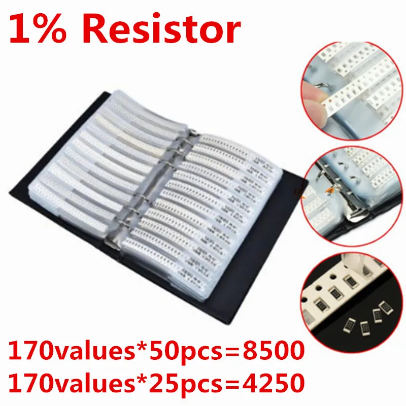 170values*50pcs/25pcs 8500pcs 4250pcs 0R~10M 1206 1% Resistor Sample Book  SMD Assorted Kit 10K 100K 1K 1R 100R 220R 0603 smd capacitor sample book 90 values 25pcs 50pcs chip capacitors assortment set pack 0 5pf 2 2uf capacitor pack free shippin