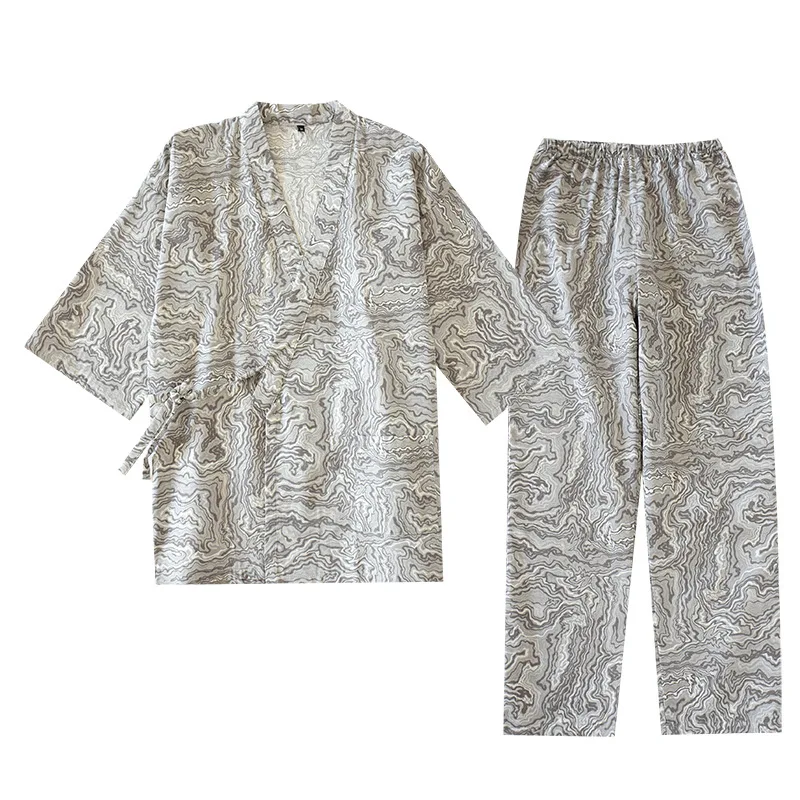 Traditional Men Japanese Pajamas Sets Simple Kimono Yukata Suits Nightgown Cotton Samurai Sleepwear Bathrobe Leisure Homewear Traditional Men Japanese Pajamas Sets Simple Kimono Yukata Suits Nightgown Cotton Samurai Sleepwear Bathrobe Leisure Homewear