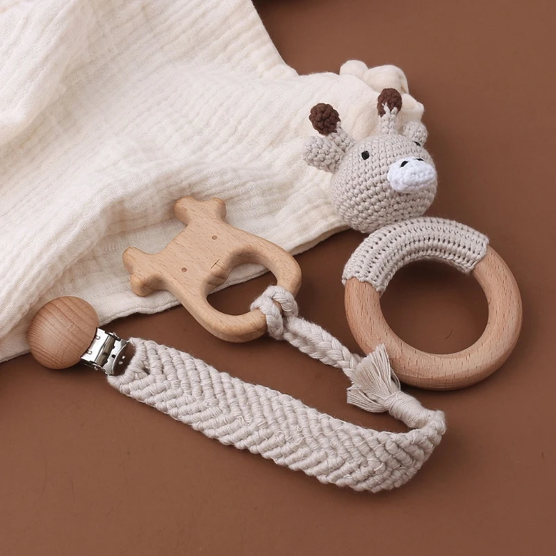 3Pcs Wooden Cute Animal Pacifier Clip DIY Babies Teether Chain Dummy Holders 