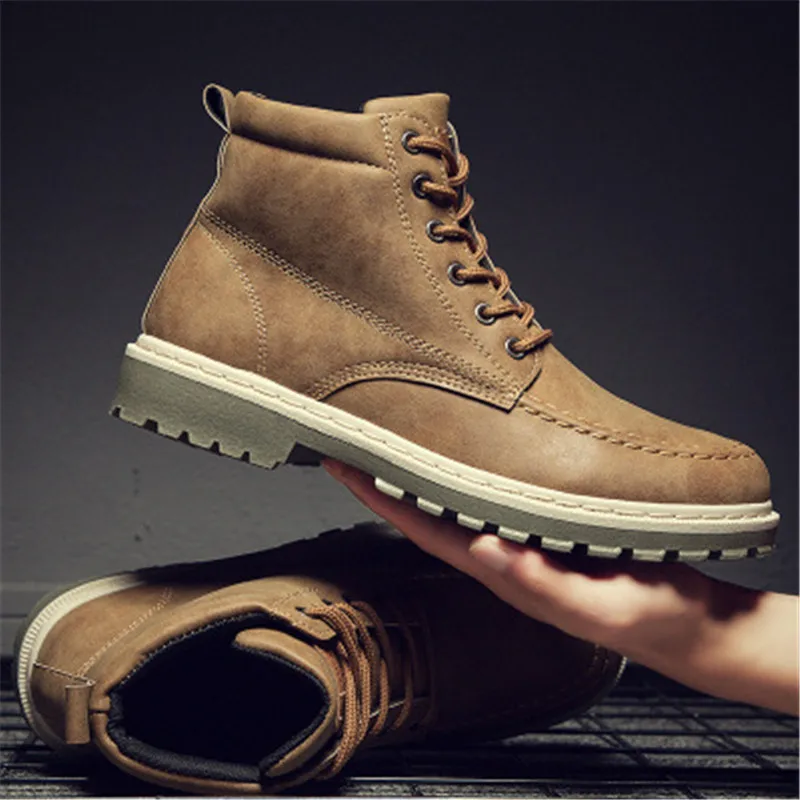 

Men Leather Boots Autumn Winter Ankle Boots Fashion Footwear Lace Up Shoes Men High Quality Vintage Men Western Boots size 39-44