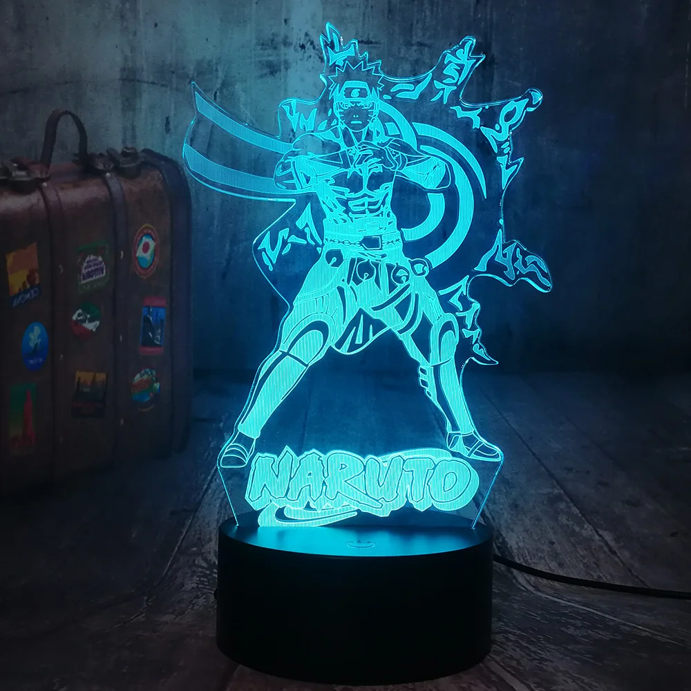Японский Наруто Аниме Uzumaki 3D светодиодный оптический Иллюзия ночной Светильник